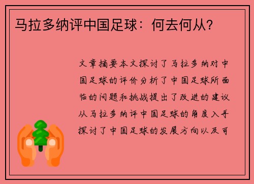 马拉多纳评中国足球：何去何从？